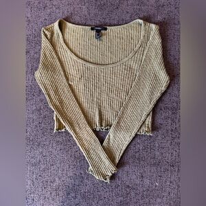 Forever 21 Ribbed Long Sleeve Olive Green Crop Top